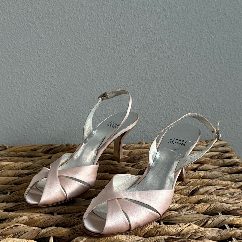 Stuart Weitzman Pink Satin Slingback Heels